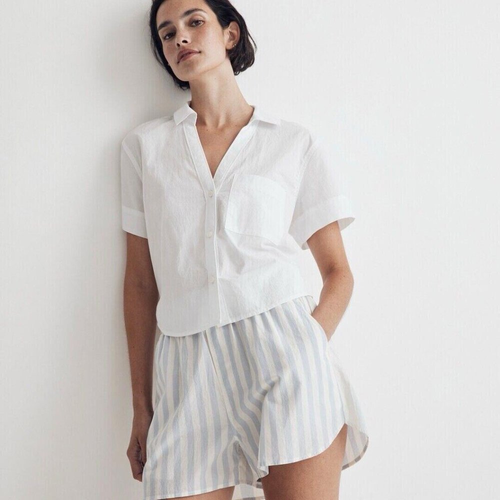 Madewell Y-Neck Button-Up Shirt in White‎ Top Size Medium M